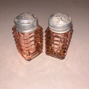 Vintage Pink Glass Salt and Pepper Shakers